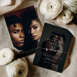 Convite Elegant Classic Minimalist Script Wedding 2 Photo