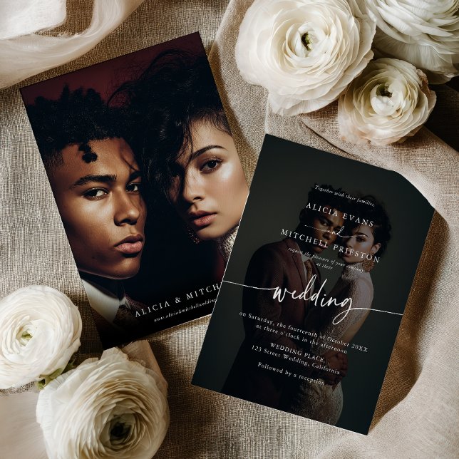 Convite Elegant Classic Minimalist Script Wedding 2 Photo (Elegant Classic Minimalist Script Wedding 2 Photo Invitation)