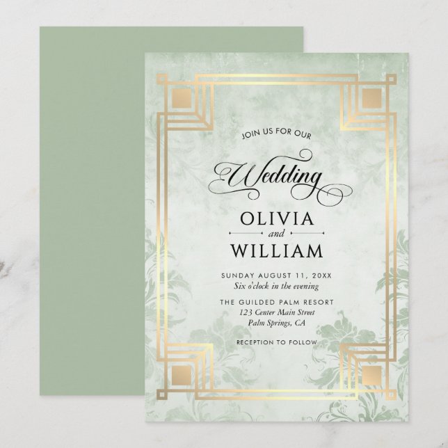 Convite Elegant Classic Sage Green Wedding (Frente/Verso)