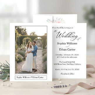 Convite Elegant Classic White Themed Photo Wedding