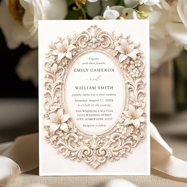 Convite Elegant Classy Floral Baroque Frame Wedding (Criador carregado)