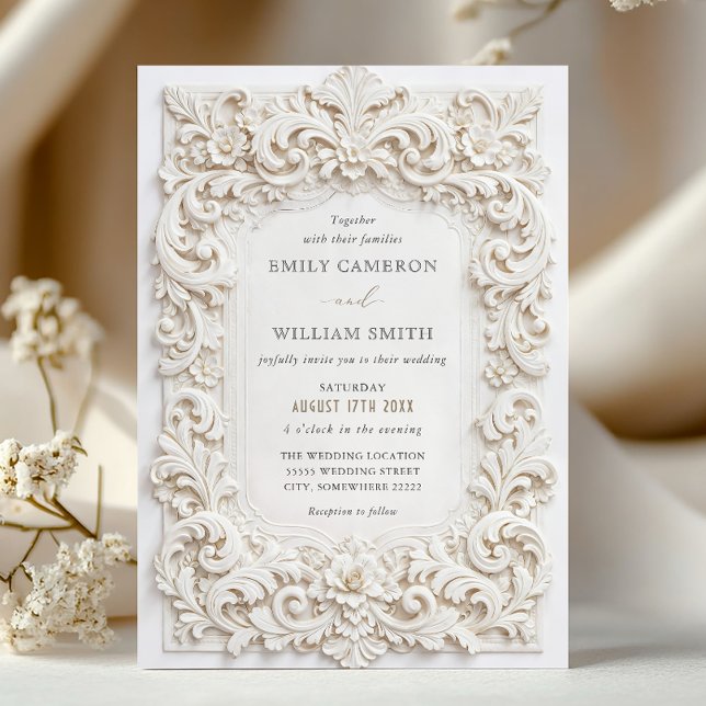 Convite Elegant Classy White Baroque Frame Wedding (Criador carregado)