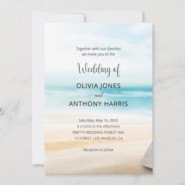 Convite Elegant Coastal Beach Wedding (Frente)