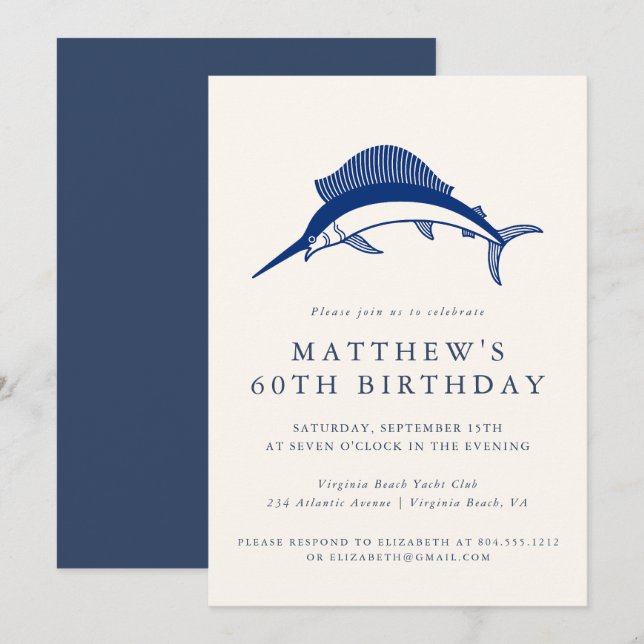 Convite Elegant Coastal Fisherman Adult Birthday Party  (Frente/Verso)