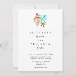 Convite Elegant Coastal Seashell Watercolor Beach Wedding