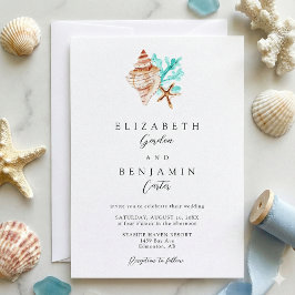 Convite Elegant Coastal Seashell Watercolor Beach Wedding