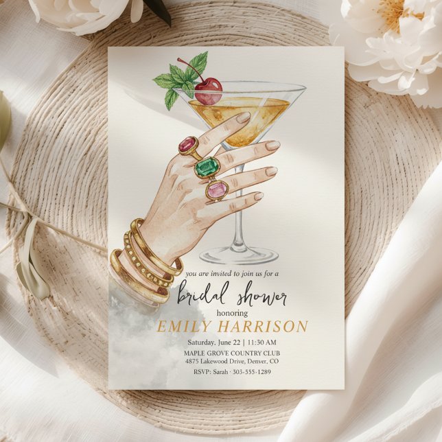Convite Elegant Cocktail Bridal Shower Invitation Art (Celebrate the bride-to-be with this sophisticated watercolor bridal shower invitation)