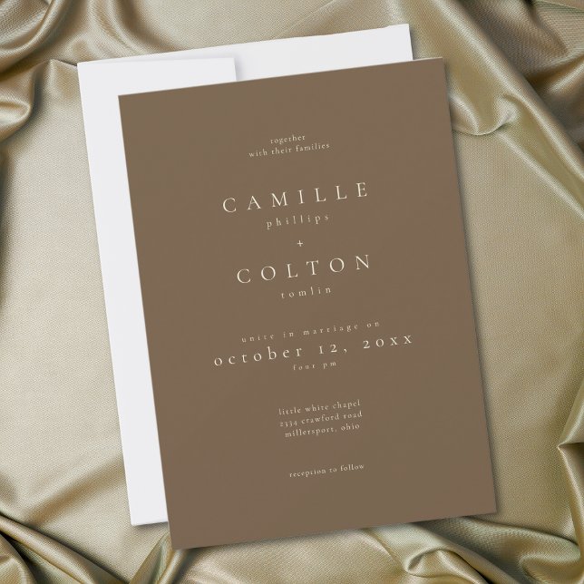 Convite Elegant Cocoa Brown Minimalist Wedding (Elegant Cocoa Brown Minimalist Wedding Invitation)