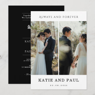 Convite Elegant Collage 2 Photo Modern Black Chic Wedding 