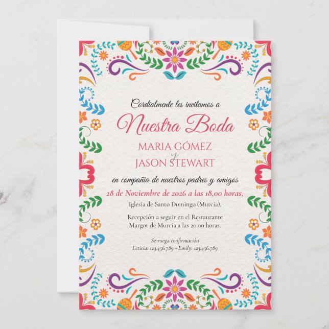 Convite Elegant Colorful Floral Fiesta Spanish Wedding (Frente)