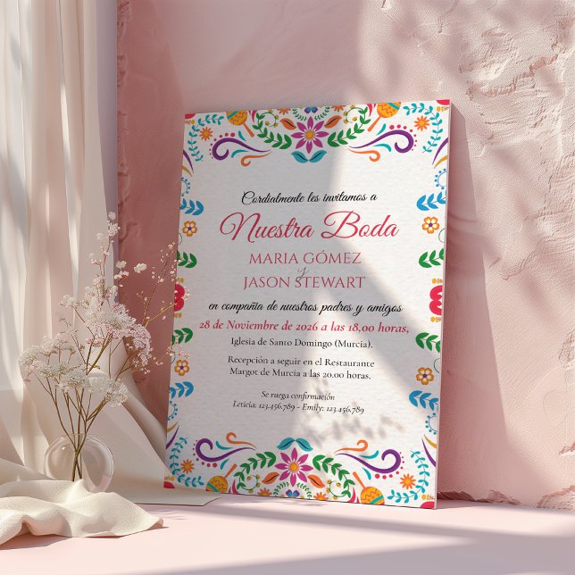 Convite Elegant Colorful Floral Fiesta Spanish Wedding (Elegant Colorful Floral Fiesta Spanish Wedding Invitation)