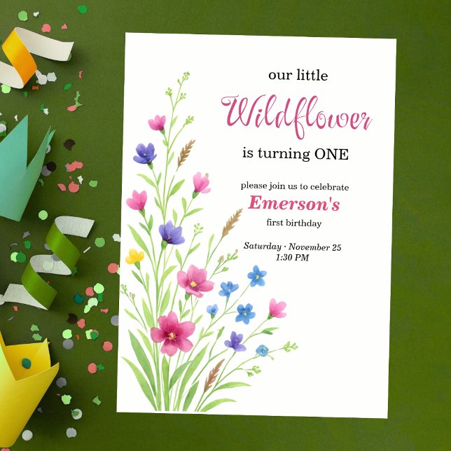 Convite Elegant Colorful Wildflower 1st Birthday Party (Criador carregado)