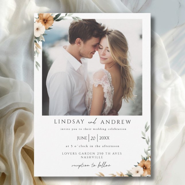 Convite Elegant Copper & Earthy Botanical Photo (Elegant Copper & Earthy Botanical Photo Invitation)