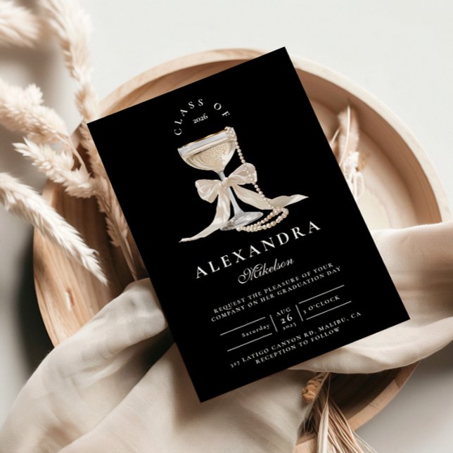 Convite Elegant Coquette Pearl Graduation (Criador carregado)