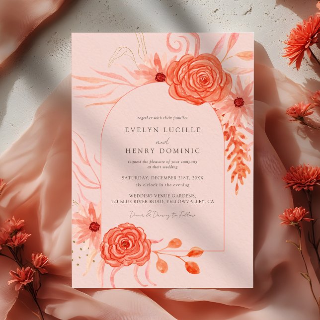 Convite Elegant Coral Floral Terracotta Wedding (Criador carregado)