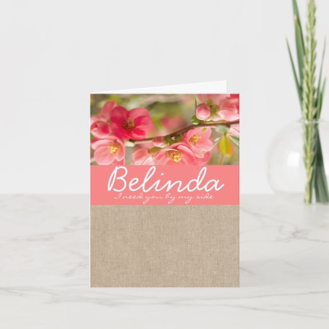 Convite Elegant Coral Flower Bridesmaid Request Card (Frente)