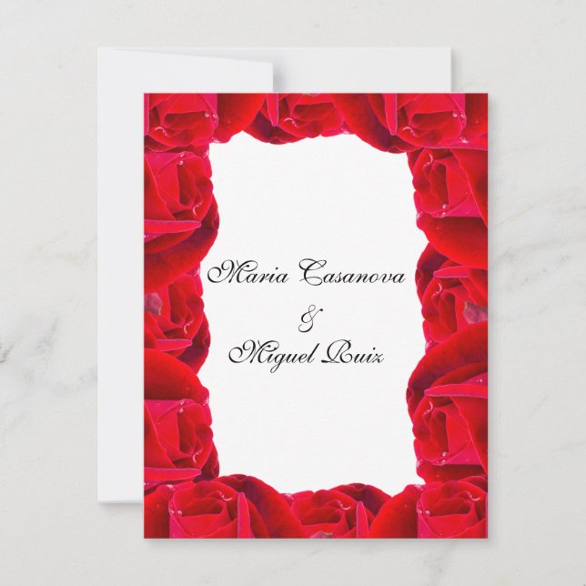 Convite elegant couple red roses (Frente)
