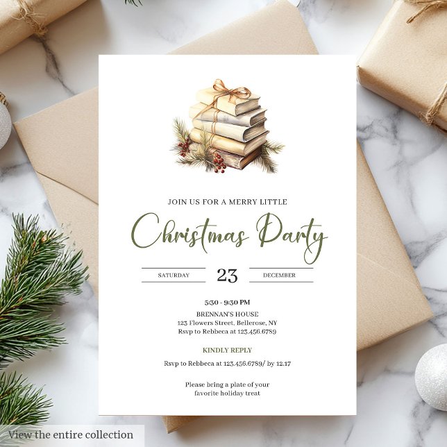 Convite Elegant Coziness Olive Beige Nordic Christmas Book (Elegant Coziness Olive Beige Nordic Christmas Party)