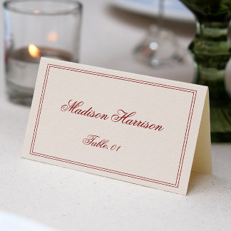 Convite Elegant Cream and Burgundy Wedding Place Card DIY