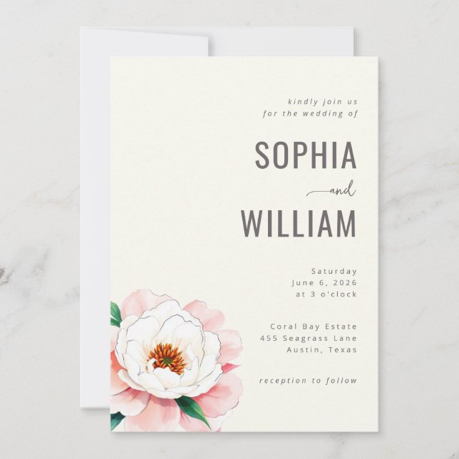 Convite Elegant Cream Floral Wedding Invitation (Frente)