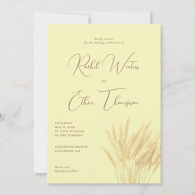 Convite Elegant Cream Wheat Illustration (Frente)