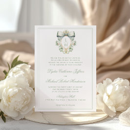 Convite Elegant Crest c/ Laço Verde Musgo | Casamento Mono