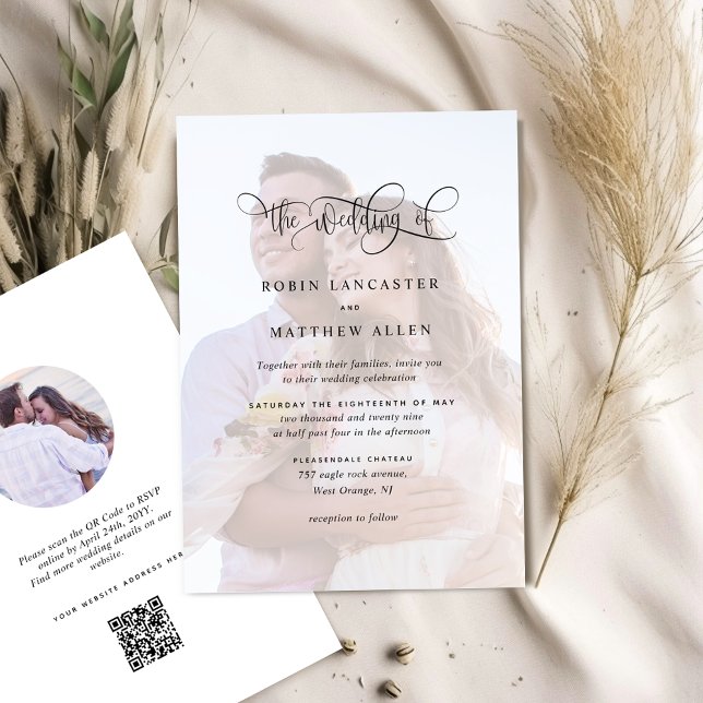 Convite Elegant Custom Photo with QR Code Wedding (Criador carregado)