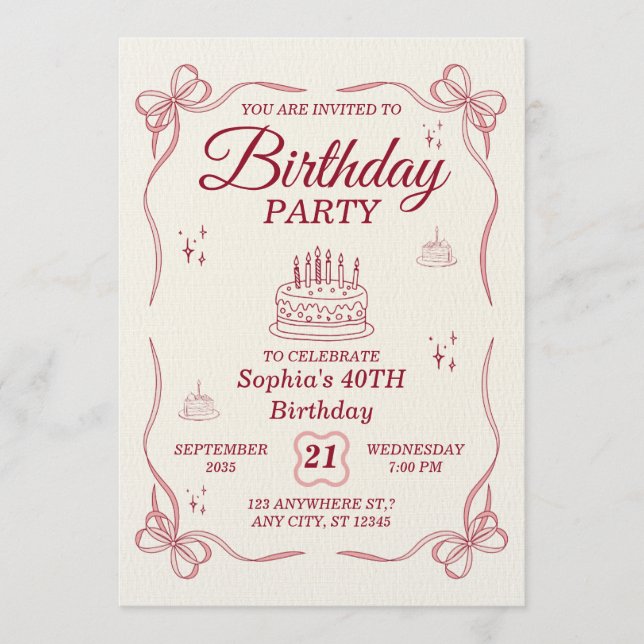 Convite Elegant Customizable Birthday Invitation Card (Frente)