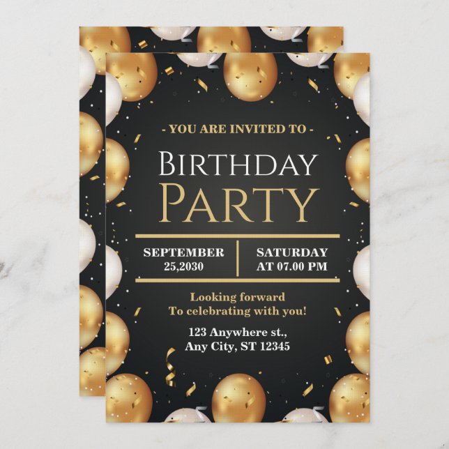 Convite Elegant Customizable Birthday Invite Modern card (Frente/Verso)
