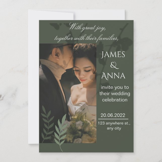 Convite Elegant customizable olive green wedding  (Frente)