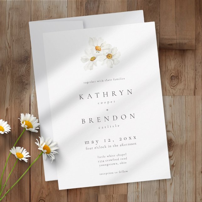 Convite Elegant Daisy Watercolor Minimalist Wedding (Criador carregado)