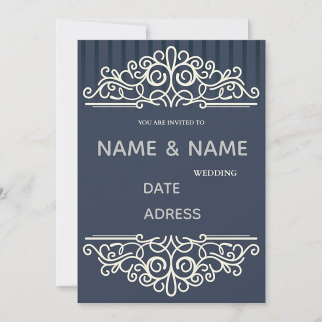 Convite  elegant damask wedding invitation (Frente)