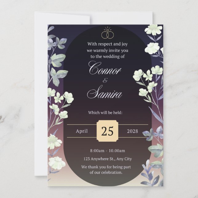 Convite Elegant Dark Floral Wedding Invitation (Frente)