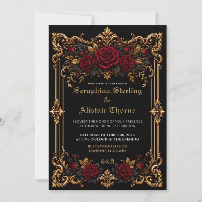 Convite Elegant Dark Gothic Wedding Invitation (Frente)