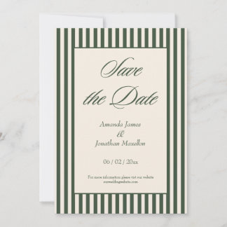 Convite Elegant Dark Green and Cream Stripes Save the Date