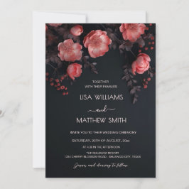 Convite Elegant Dark Moody 3D Roses Wedding