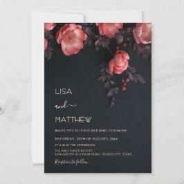 Convite Elegant Dark Moody 3D Roses Wedding