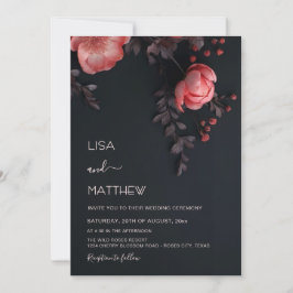 Convite Elegant Dark Moody 3D Roses Wedding