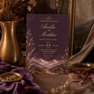 Convite Elegant Dark Plum Mountain Botânica Outonal Doura