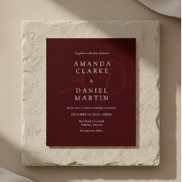 Convite Elegant Deep Burgendy Wedding Monogram Initials 