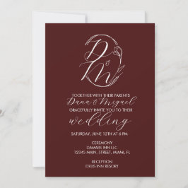 Convite Elegant Delicate Floral Wedding Logo Deep Burgundy