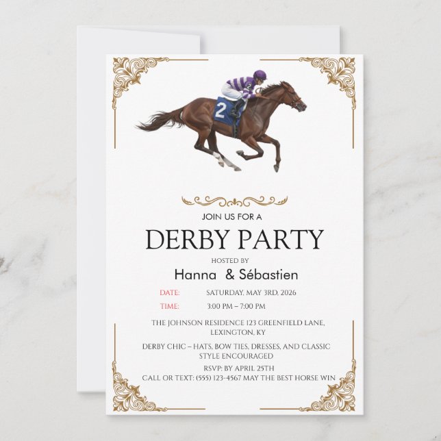 Convite Elegant Derby Party Horse Racing Invitation (Frente)