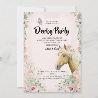 Convite Elegant Derby Party Invitation with Floral Accents