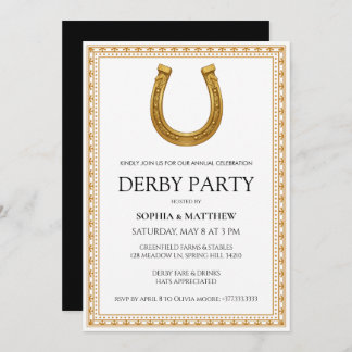 Convite Elegant Derby Party Invitation with Gold Horseshoe