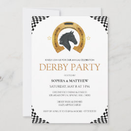 Convite Elegant Derby Party Invitation with Gold Horseshoe