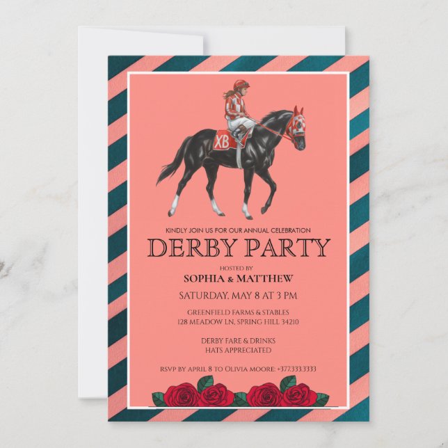 Convite Elegant Derby Party Invitation with Horse Artt (Frente)