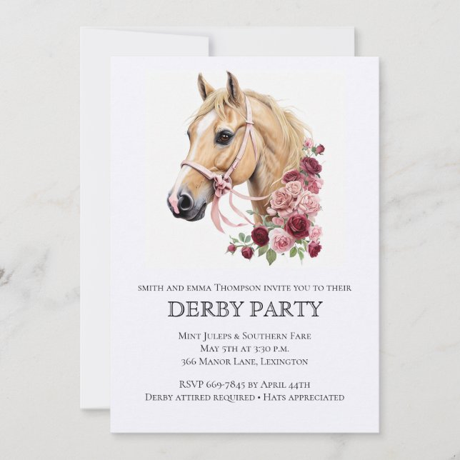 Convite Elegant Derby Party Invitation with Horse Illustra (Frente)