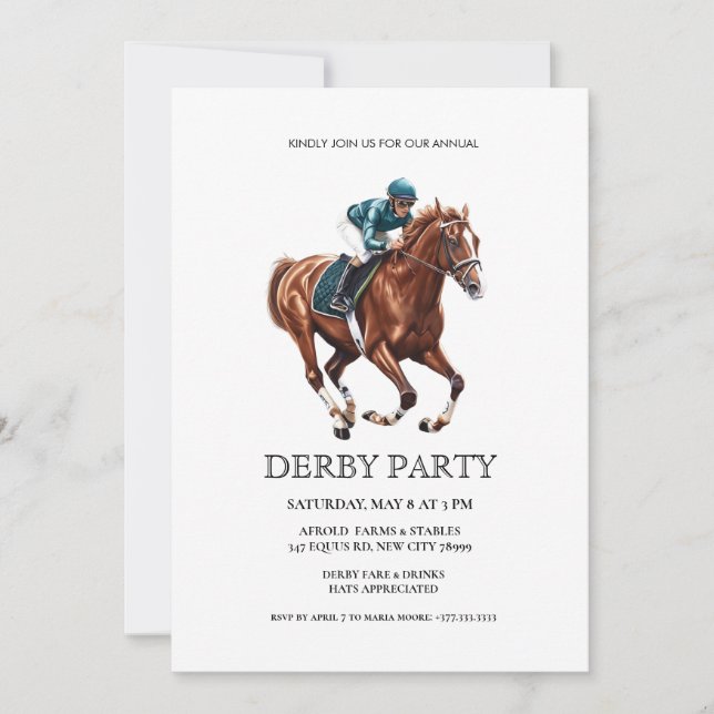 Convite Elegant Derby Party Invitation with Horse Racing I (Frente)