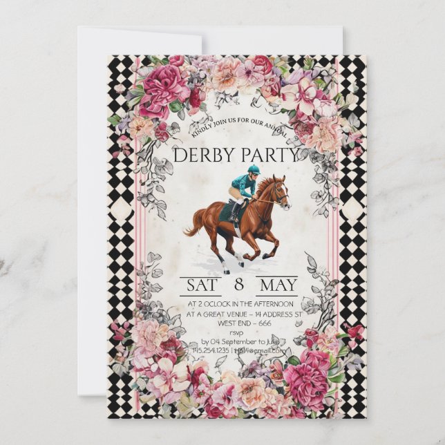 Convite Elegant Derby Party Invitation with Horse Racing I (Frente)