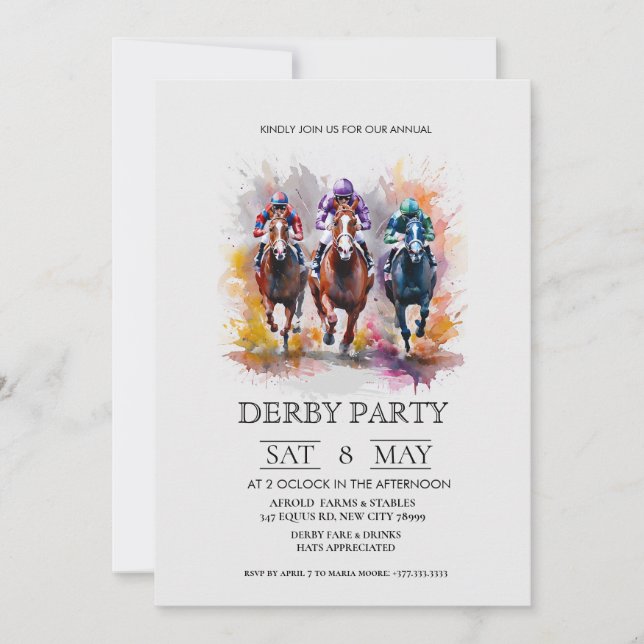 Convite Elegant Derby Party Invitation with Horse Racing I (Frente)